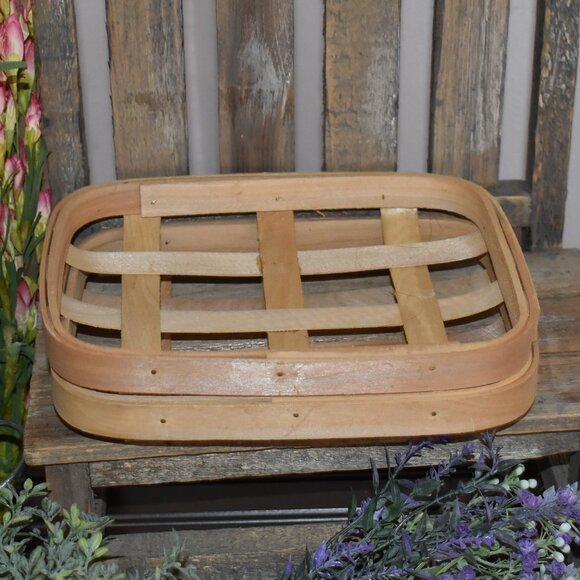 Set of Two Small Wood Tobacco Basket Rustic Country Cottage Farmhouse Decor - Picture 3 of 10